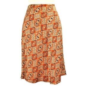 Ann Taylor Silk Knee Length Skirt Lined Geometric Print Orange & Brown Women's 2
